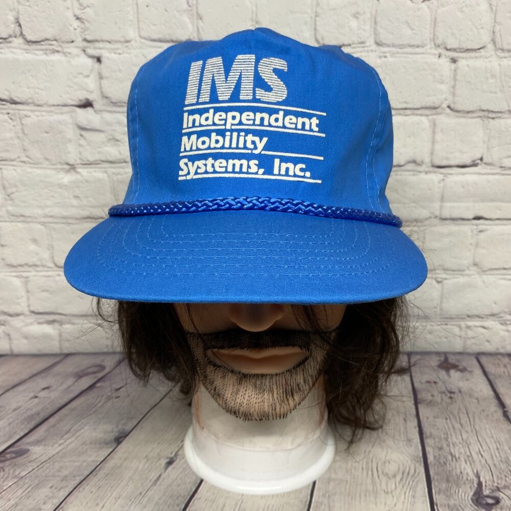 Vintage Trucker Hat Rope Cap Light Blue IMS Independent Mobility System 80s 90s